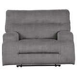 Fabric Upholstered Wide Seat Wooden Recliner with Contrast Stitching, Gray