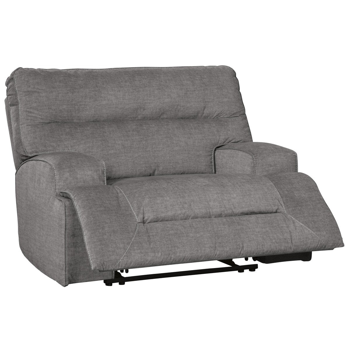 Fabric Upholstered Wide Seat Wooden Recliner with Contrast Stitching, Gray