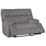 Fabric Upholstered Wide Seat Wooden Recliner with Contrast Stitching, Gray