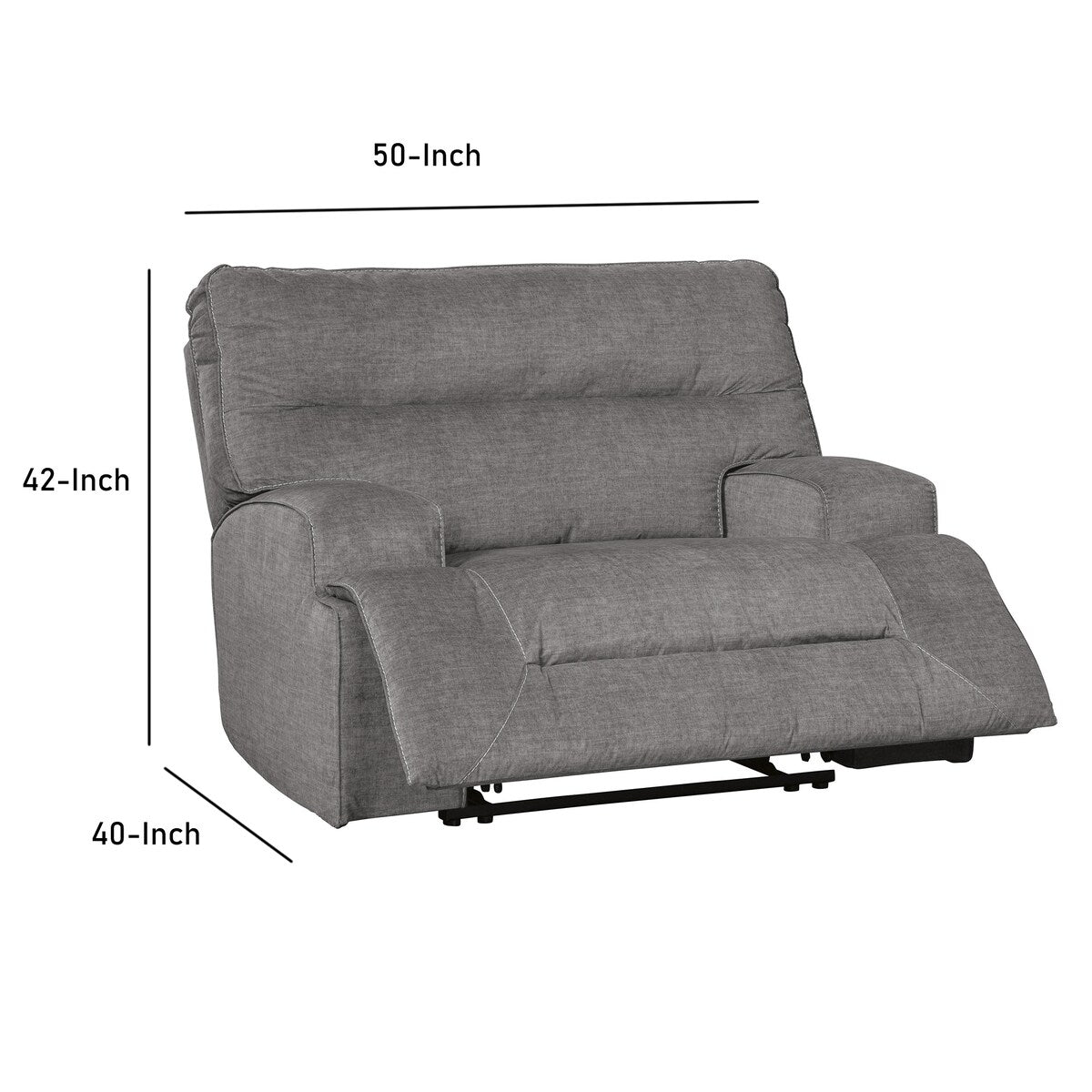 Fabric Upholstered Wide Seat Wooden Recliner with Contrast Stitching, Gray