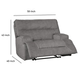Fabric Upholstered Wide Seat Wooden Recliner with Contrast Stitching, Gray