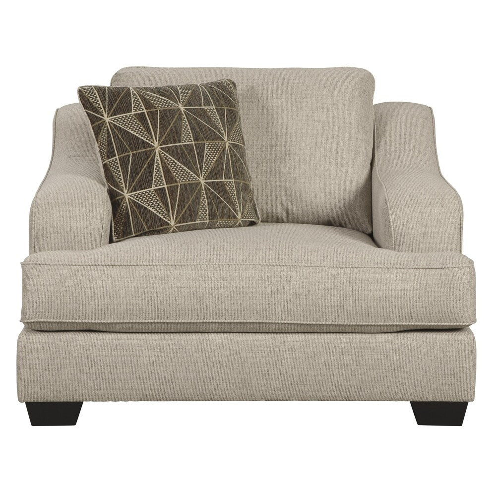Fabric Upholstered Wooden Chair and a Half with Reversible Cushions, Beige