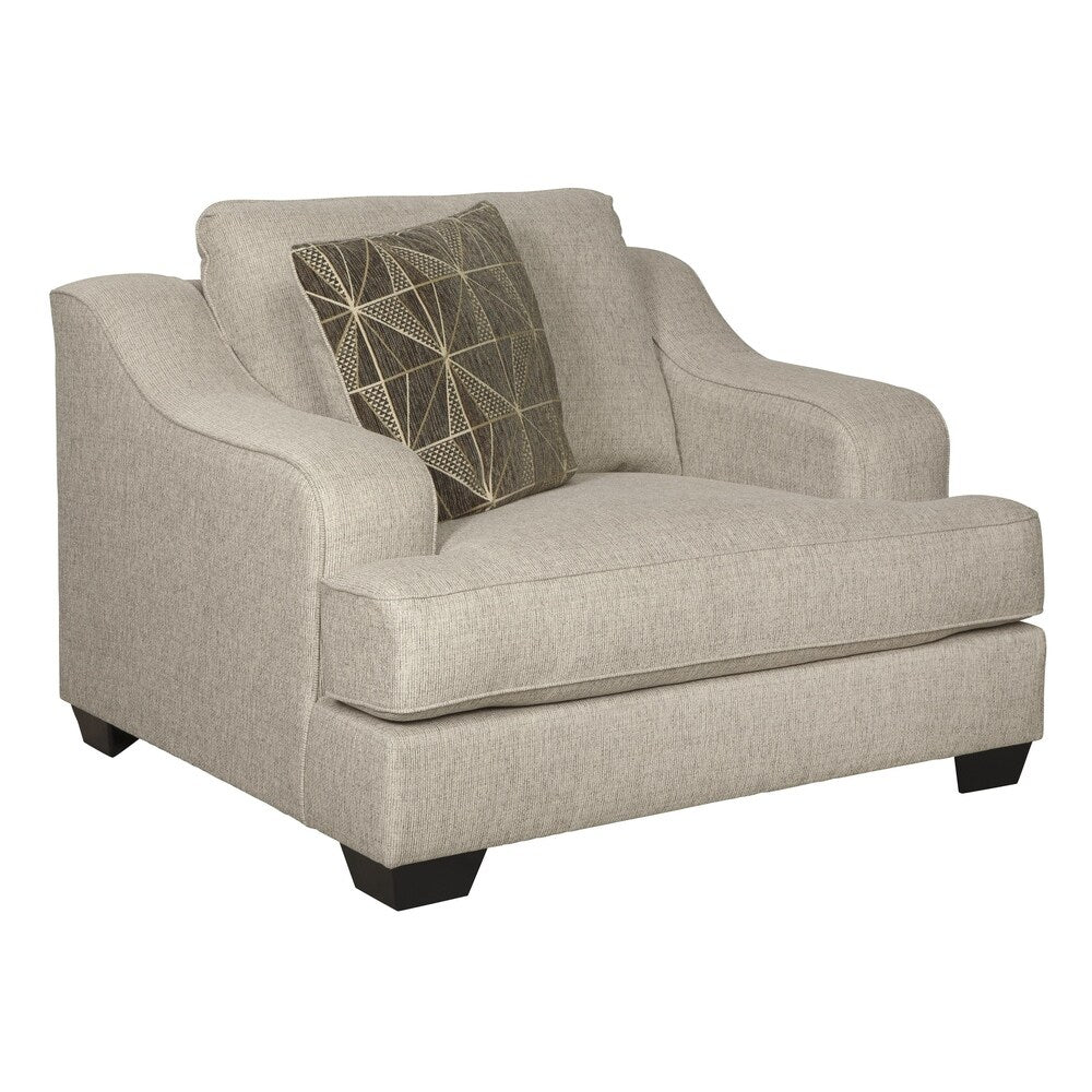 Fabric Upholstered Wooden Chair and a Half with Reversible Cushions, Beige