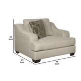 Fabric Upholstered Wooden Chair and a Half with Reversible Cushions, Beige