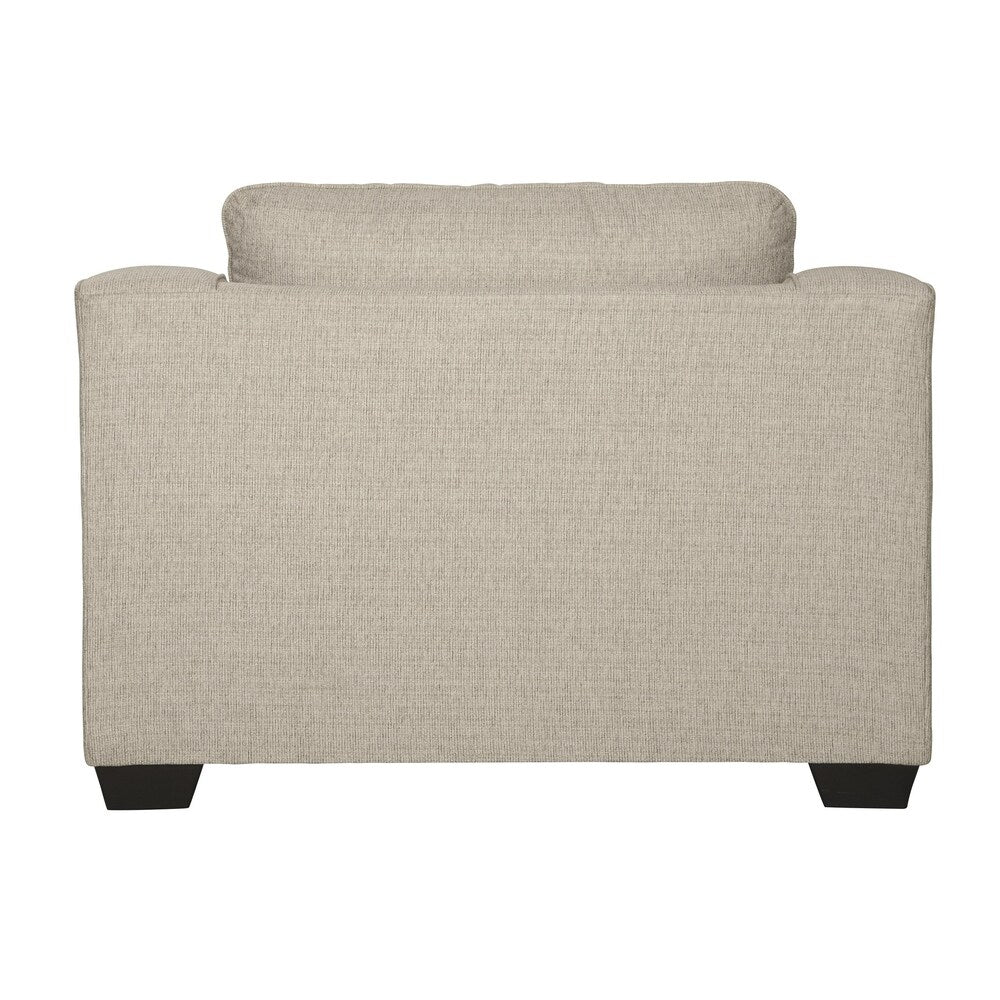 Fabric Upholstered Wooden Chair and a Half with Reversible Cushions, Beige