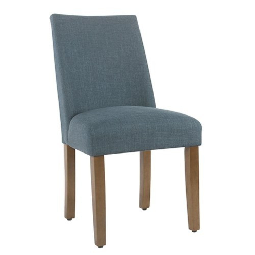 Fabric Upholstered Wooden Dining Chairs with Curved Back Design, Pack of Two, Brown and Teal Blue