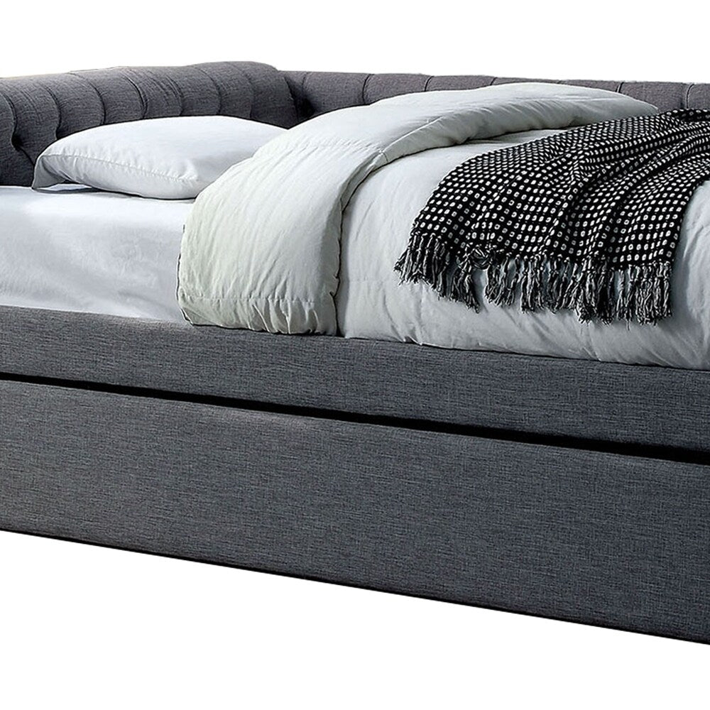 Fabric Upholstered Wooden Full Size Daybed with Nailhead Trims, Gray