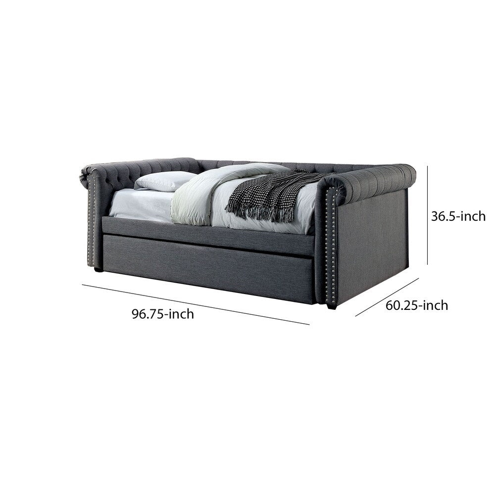 Fabric Upholstered Wooden Full Size Daybed with Nailhead Trims, Gray