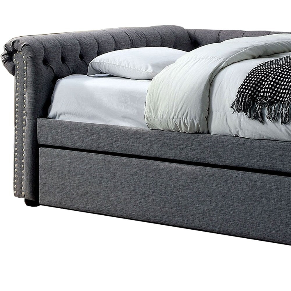 Fabric Upholstered Wooden Full Size Daybed with Nailhead Trims, Gray