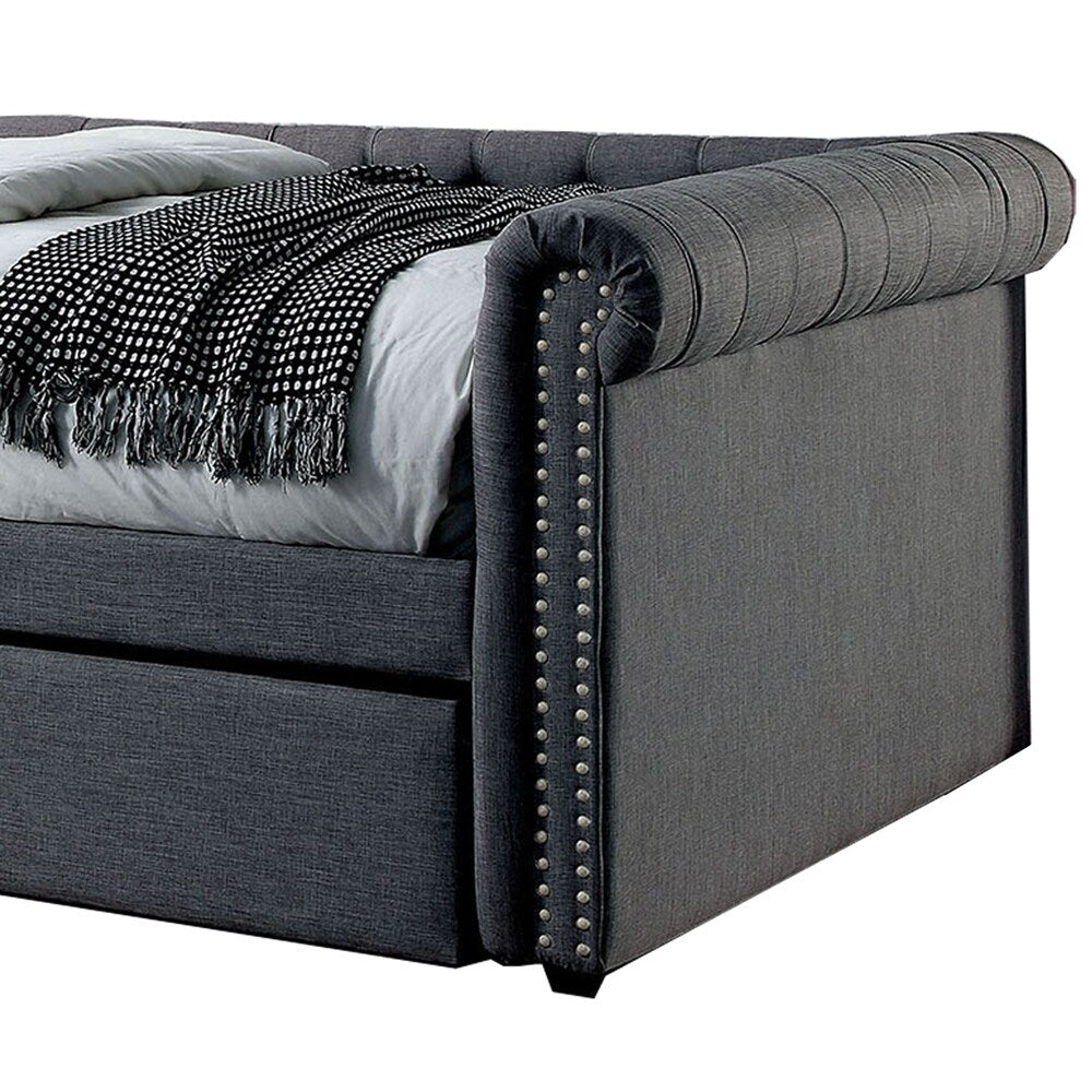 Fabric Upholstered Wooden Full Size Daybed with Nailhead Trims, Gray