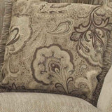 Fabric Upholstered Wooden Loveseat with Bracket Feet, Beige and Brown