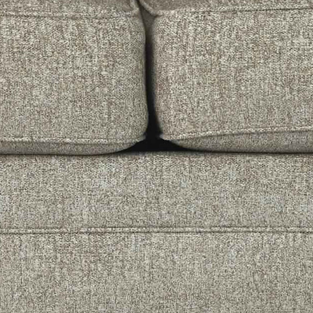 Fabric Upholstered Wooden Loveseat with Bun Feet, Beige and Dark Brown