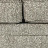 Fabric Upholstered Wooden Loveseat with Bun Feet, Beige and Dark Brown