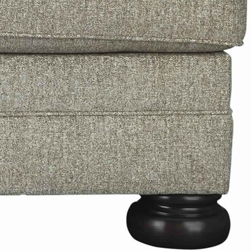 Fabric Upholstered Wooden Loveseat with Bun Feet, Beige and Dark Brown