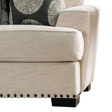 Fabric Upholstered Wooden Loveseat with Nail head Trim, Cream
