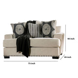 Fabric Upholstered Wooden Loveseat with Nail head Trim, Cream