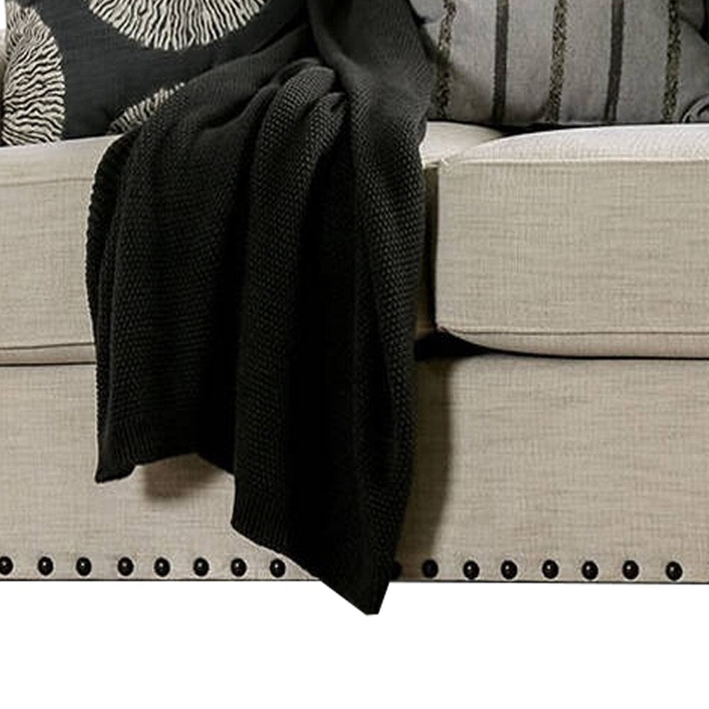 Fabric Upholstered Wooden Loveseat with Nail head Trim, Cream
