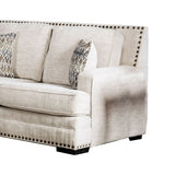 Fabric Upholstered Wooden Loveseat with Nailhead Trim Details, Cream