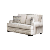 Fabric Upholstered Wooden Loveseat with Nailhead Trim Details, Cream