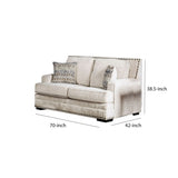 Fabric Upholstered Wooden Loveseat with Nailhead Trim Details, Cream