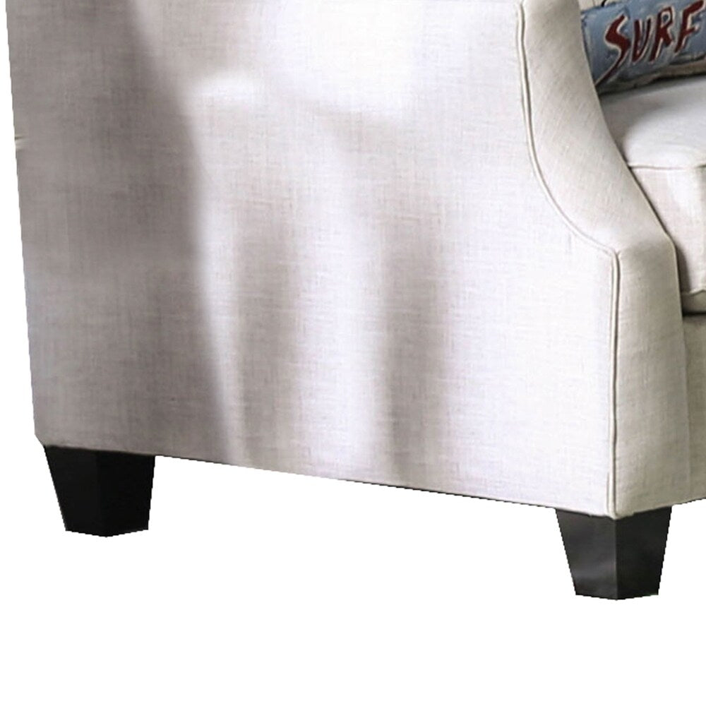 Fabric Upholstered Wooden Loveseat with S Sloped Armrest, Beige