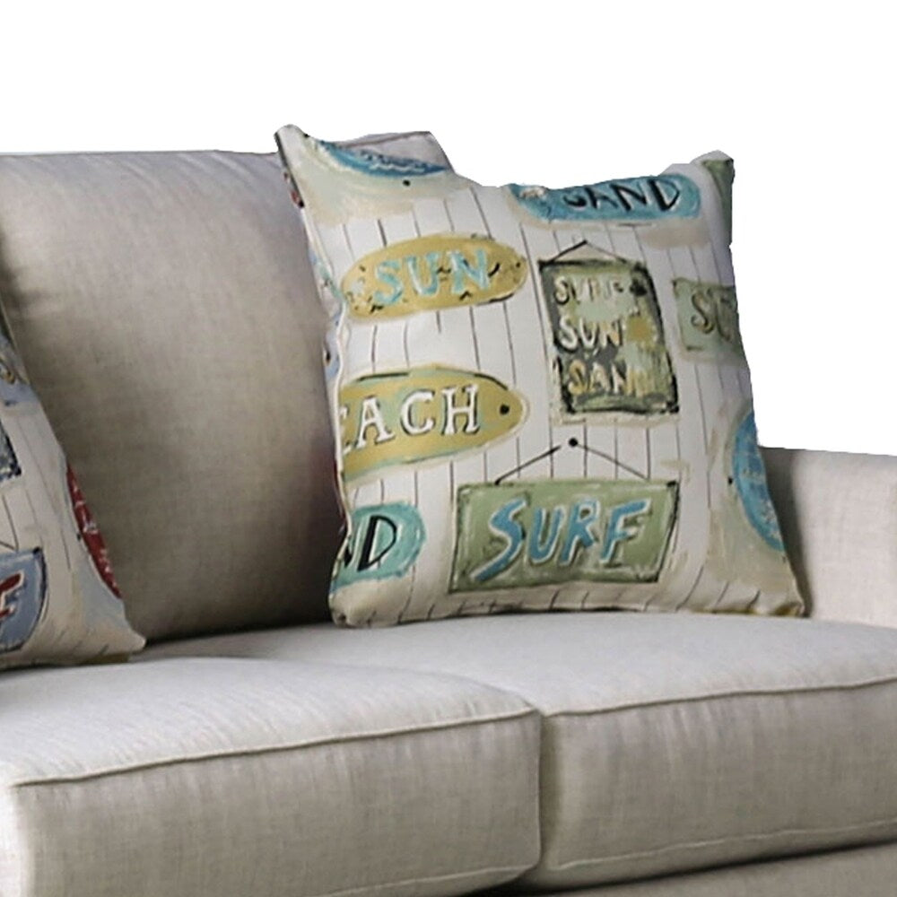 Fabric Upholstered Wooden Loveseat with S Sloped Armrest, Beige
