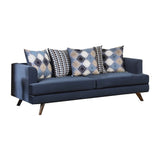 Fabric Upholstered Wooden Sofa with Low Profile Back, Blue