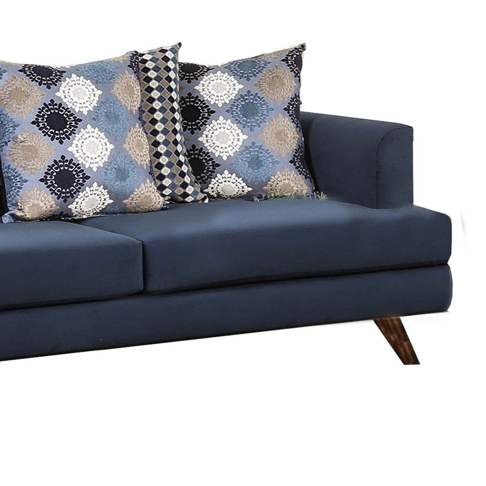 Fabric Upholstered Wooden Sofa with Low Profile Back, Blue