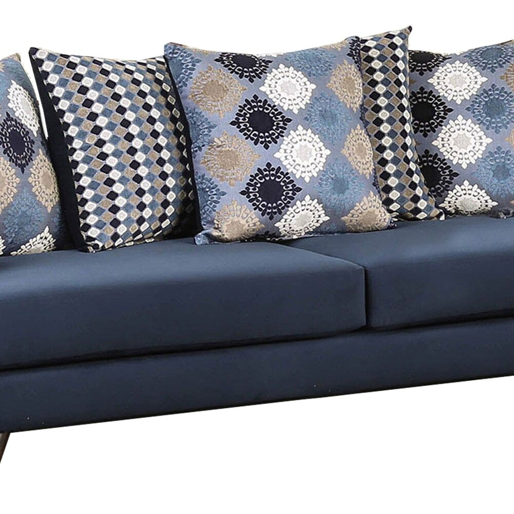 Fabric Upholstered Wooden Sofa with Low Profile Back, Blue