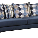 Fabric Upholstered Wooden Sofa with Low Profile Back, Blue