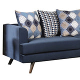 Fabric Upholstered Wooden Sofa with Low Profile Back, Blue
