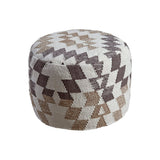Fabric Wrapped Pouf with Diamond Pattern, Brown and White