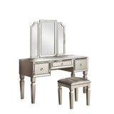Fabric and Wood Vanity Set with Stool