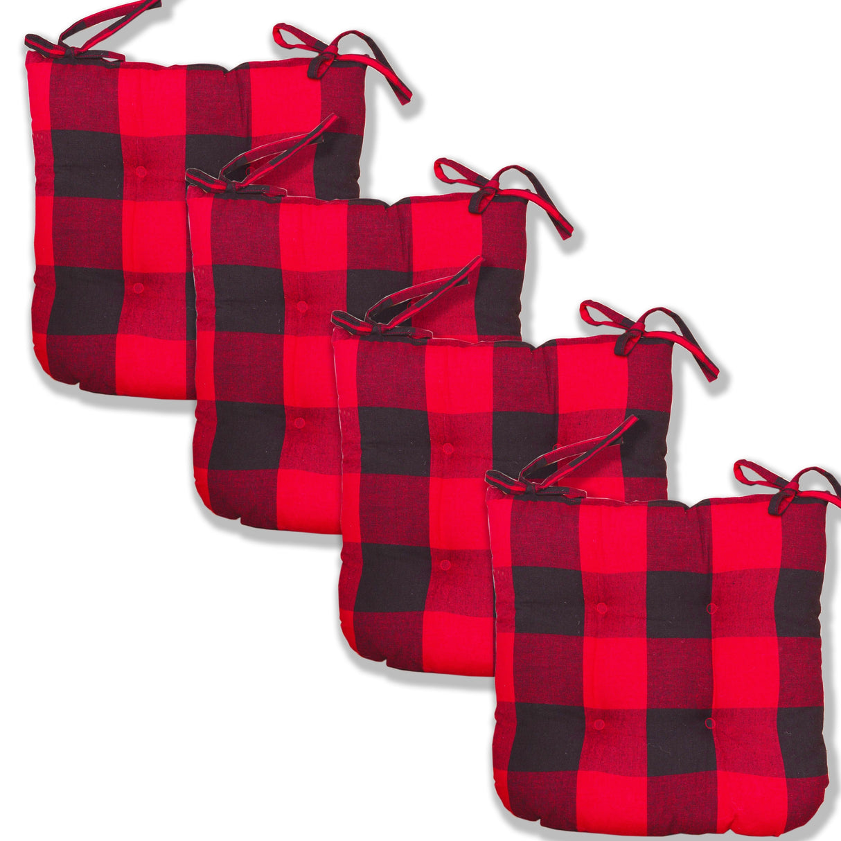 Fabstyles Tufted Buffalo Check Cotton Set of 4 Chairpads with Ties