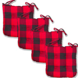 Fabstyles Tufted Buffalo Check Cotton Set of 4 Chairpads with Ties