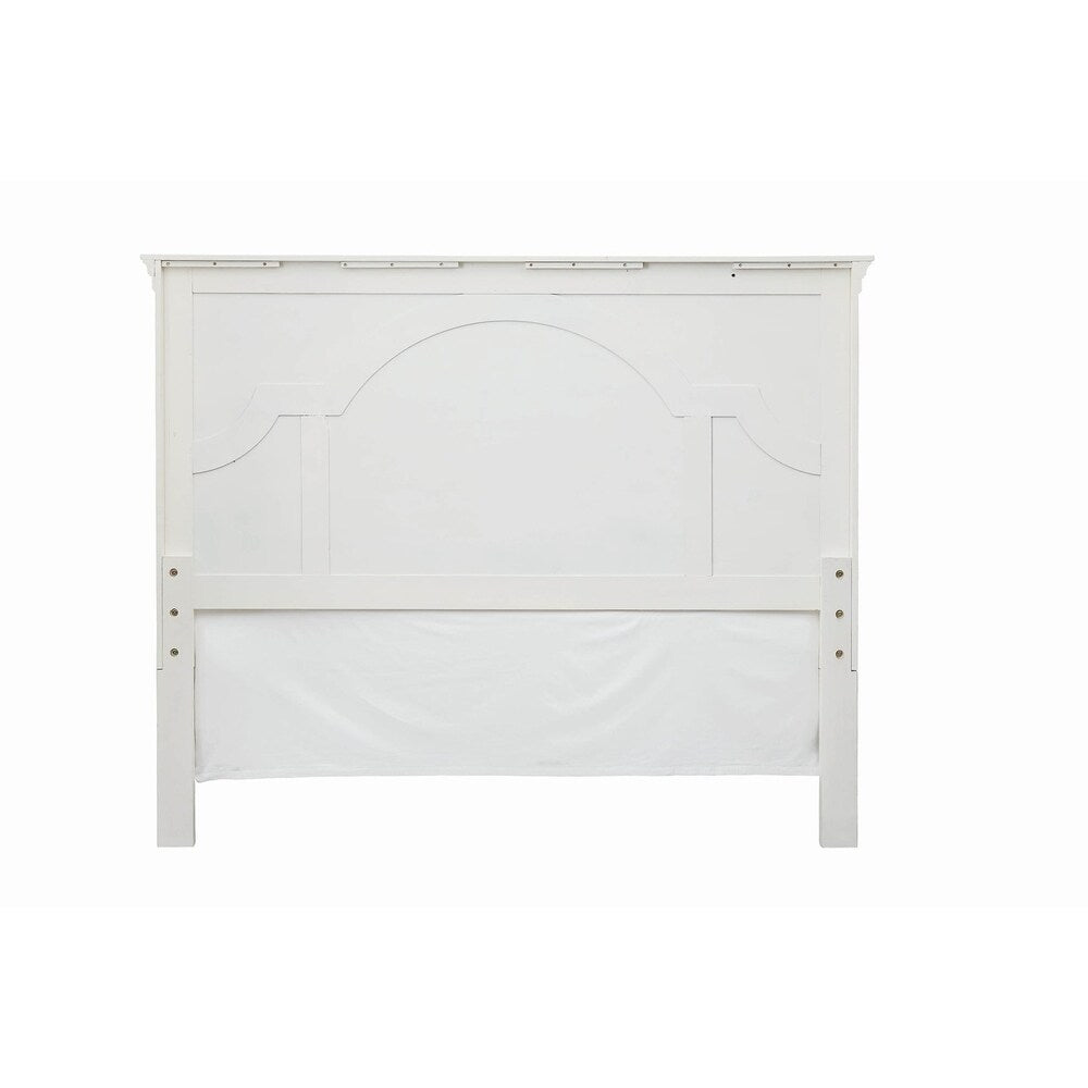 Faceted and Curved Rustic Wooden California King Size Bed, White