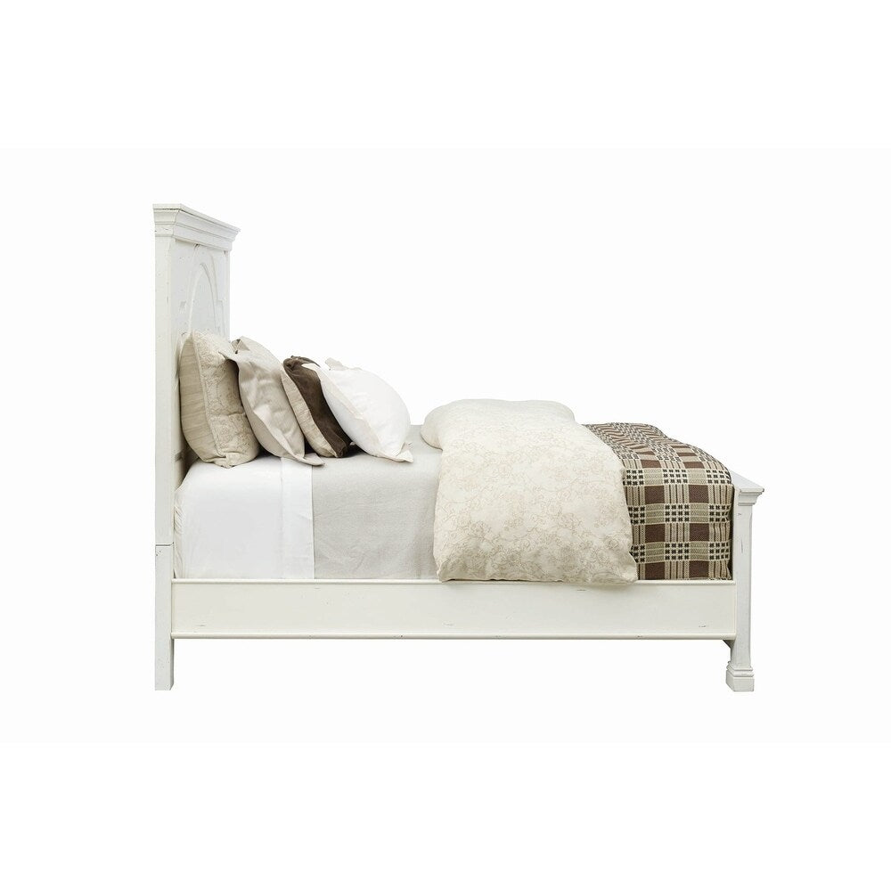 Faceted and Curved Rustic Wooden California King Size Bed, White