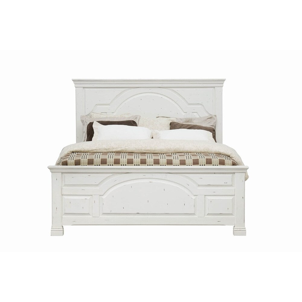 Faceted and Curved Rustic Wooden California King Size Bed, White