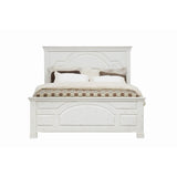 Faceted and Curved Rustic Wooden California King Size Bed, White