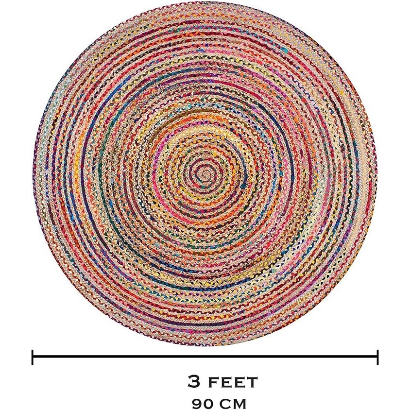 Fair Trade Handmade Jute Rag Rug Multi Colored