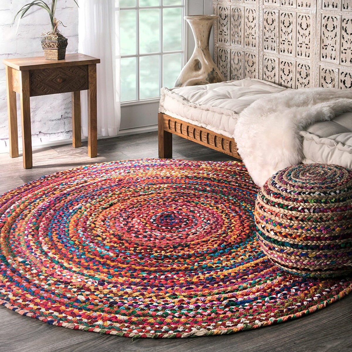 Fair Trade Handmade Jute Rag Rug Multi Colored