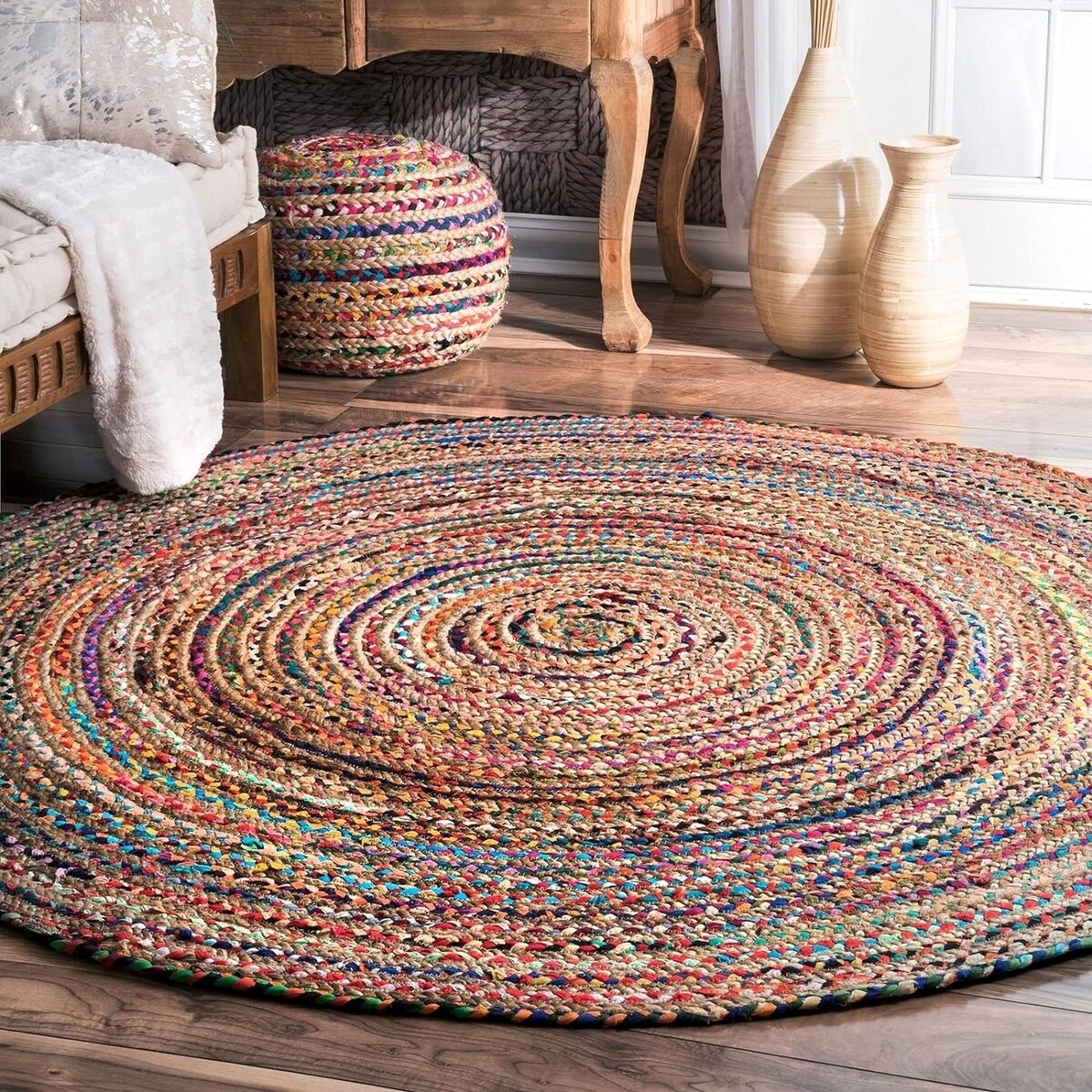 Fair Trade Handmade Jute Rag Rug Multi Colored