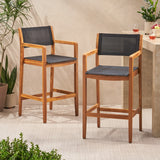Fairfax Outdoor Acacia Wood Barstools with Outdoor Mesh (Set of 2) by Christopher Knight Home