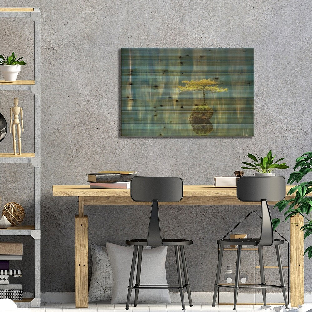 Fairy Lake Bonsai Print On Wood by Tim Oldford - Multi-Color
