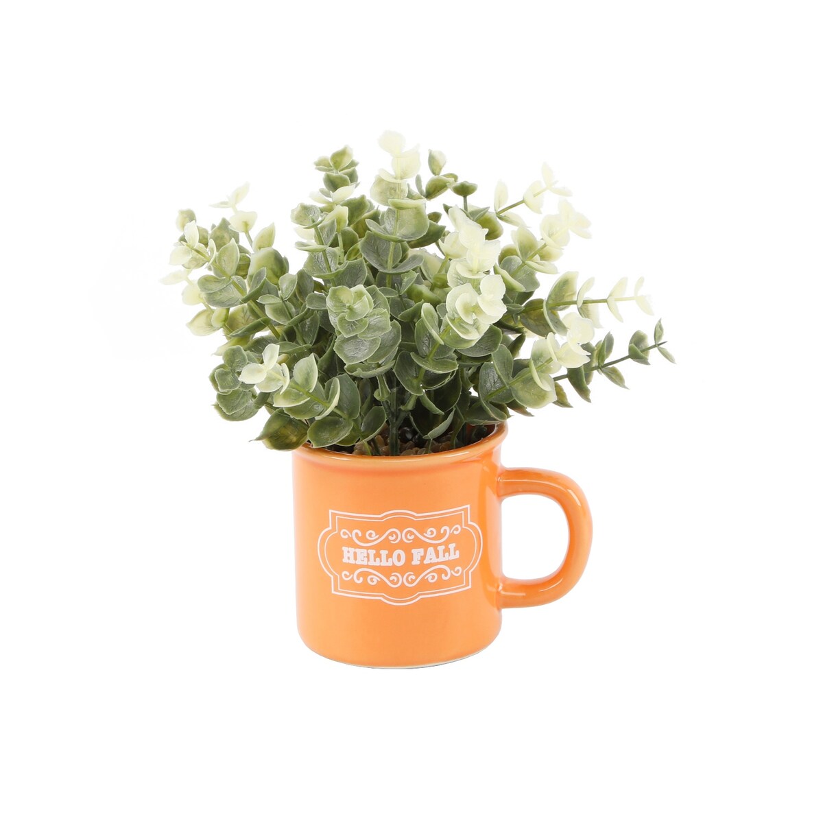 Fake Eucalyptus in Thankful Ceramic Mug