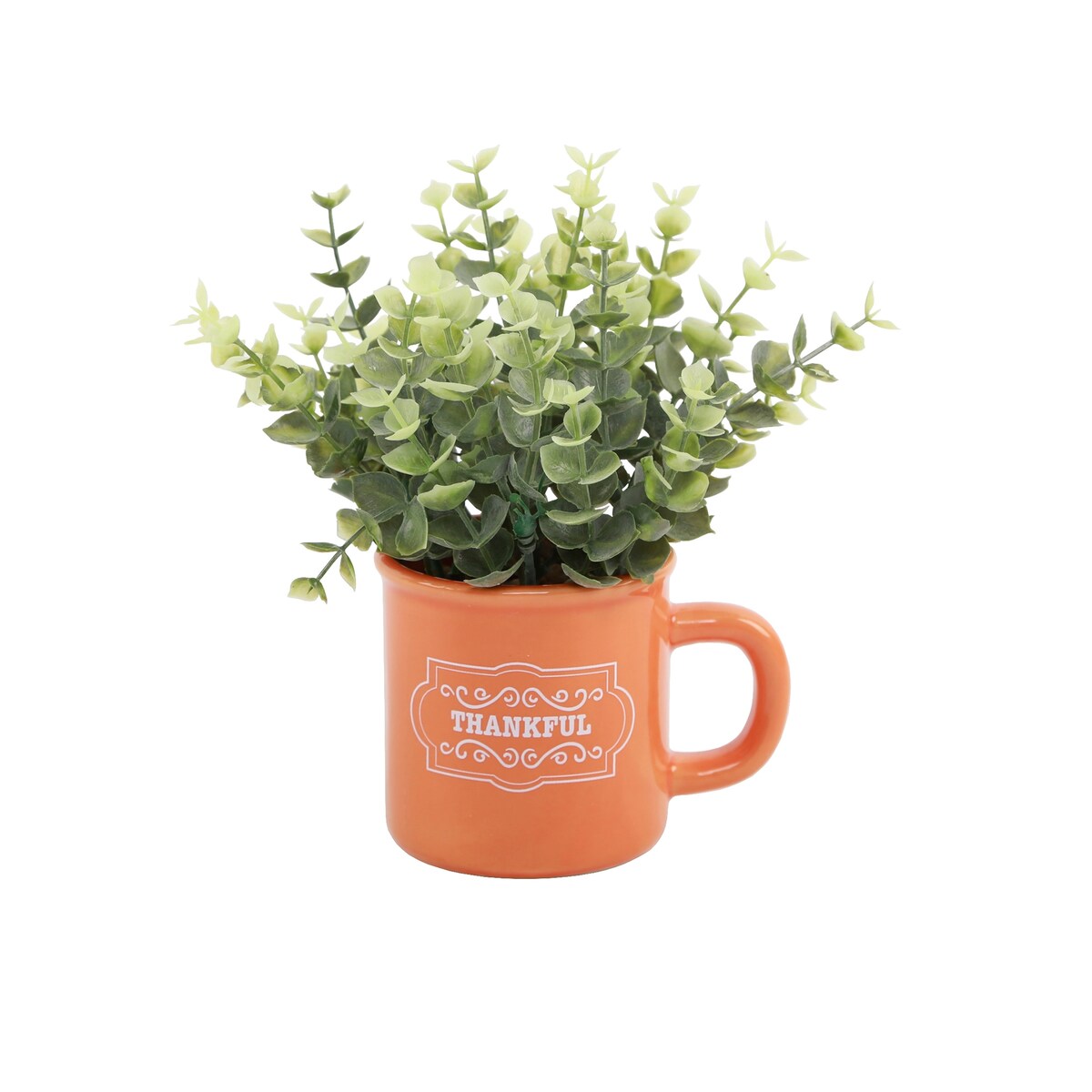 Fake Eucalyptus in Thankful Ceramic Mug