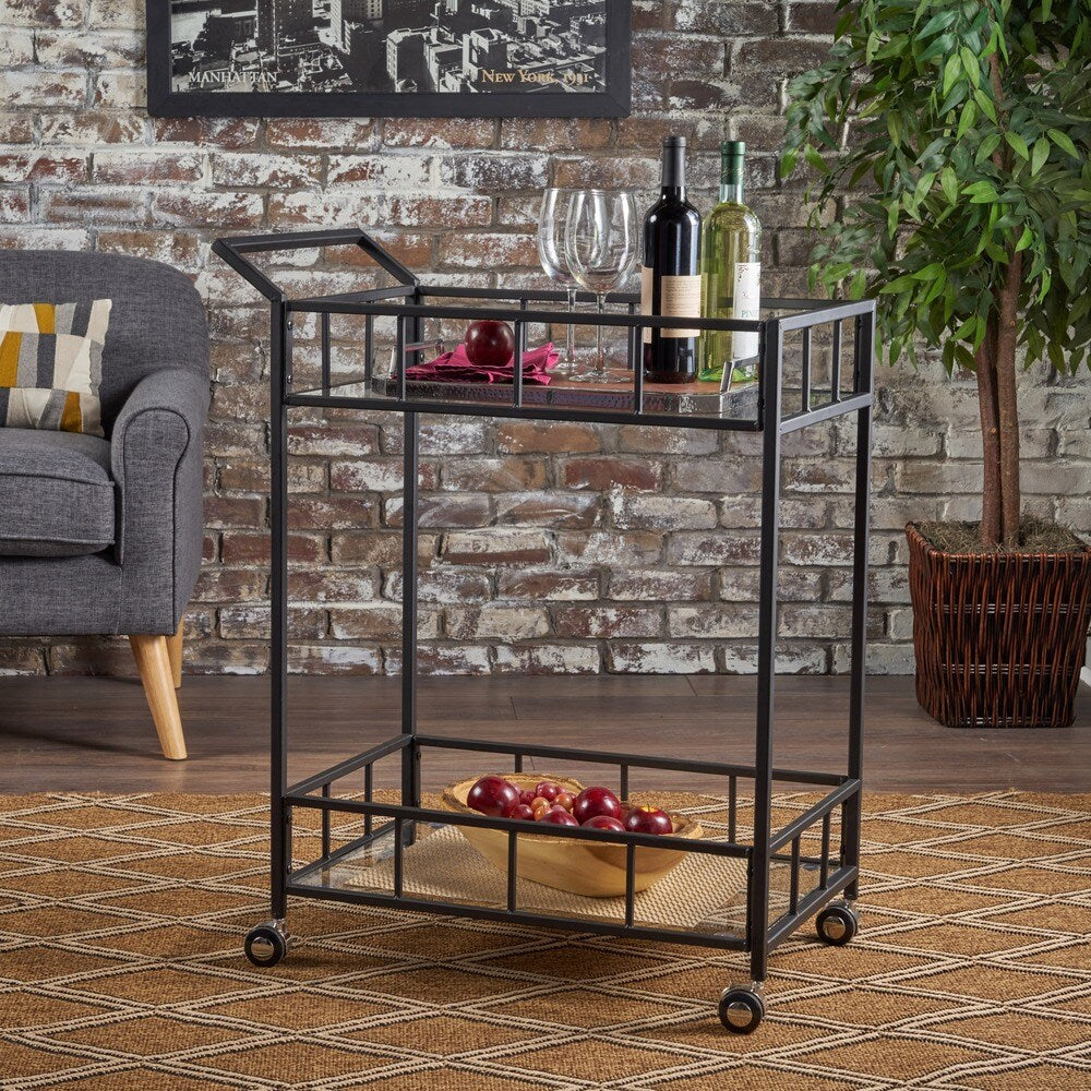Falon Industrial Modern Iron Tempered Glass Bar Cart by Christopher Knight Home