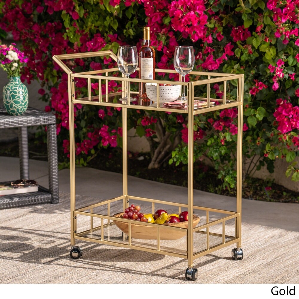 Falon Industrial Modern Iron Tempered Glass Bar Cart by Christopher Knight Home