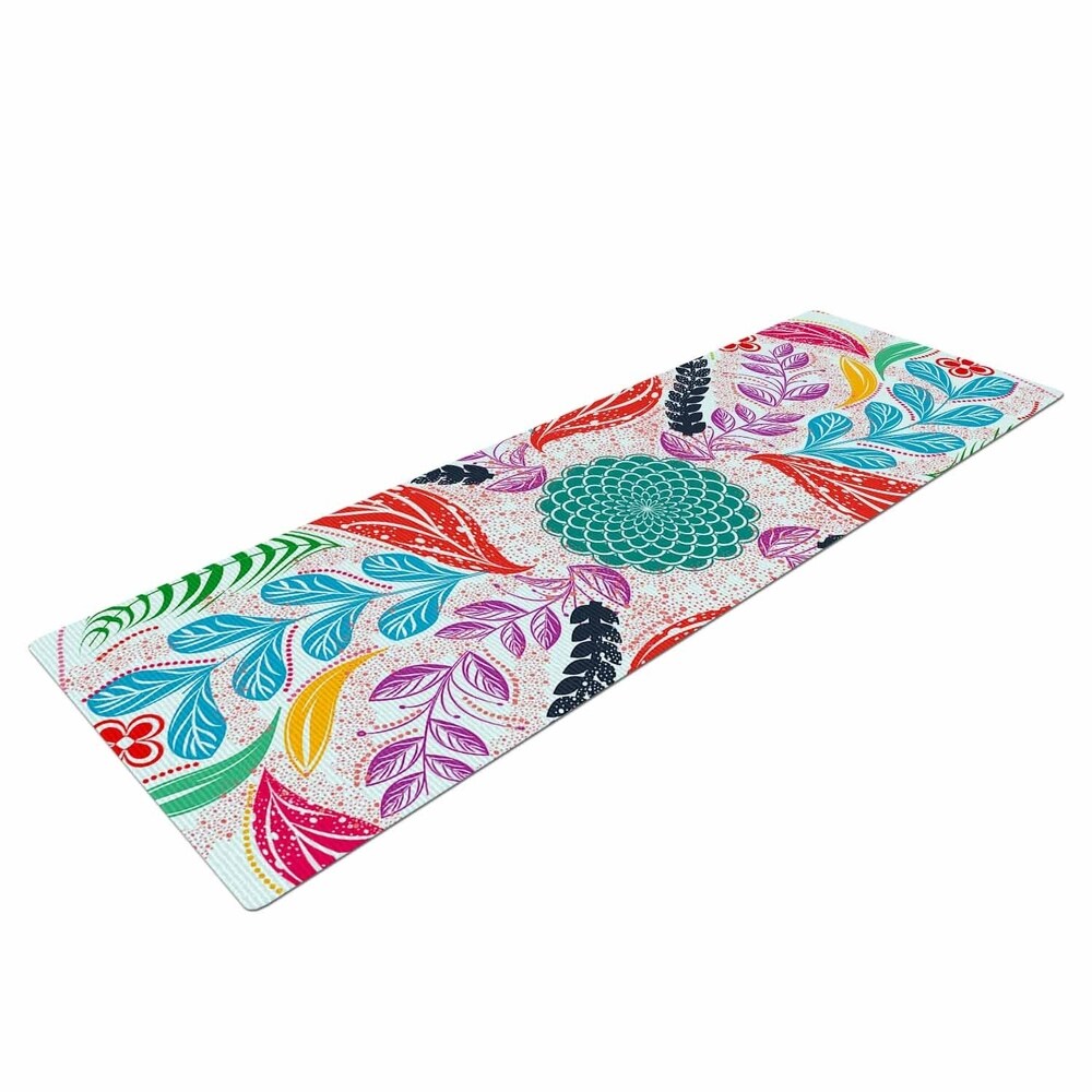 Famenxt "Forest Flowers Mandala" Multicolor Green Floral Pattern Illustration Digital Yoga Mat - Multi