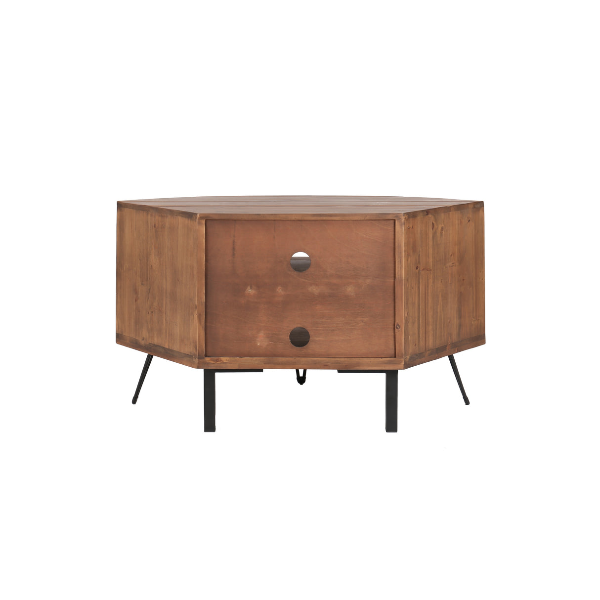 Fan Shape Reclaimed Wood Corner Media Table Space Saving